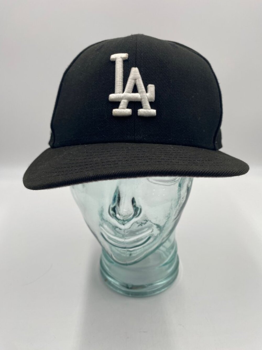 New Era 59Fifty LA Dodgers Hat MLB Black Fitted Cap Size 7 5/8 Baseball READ